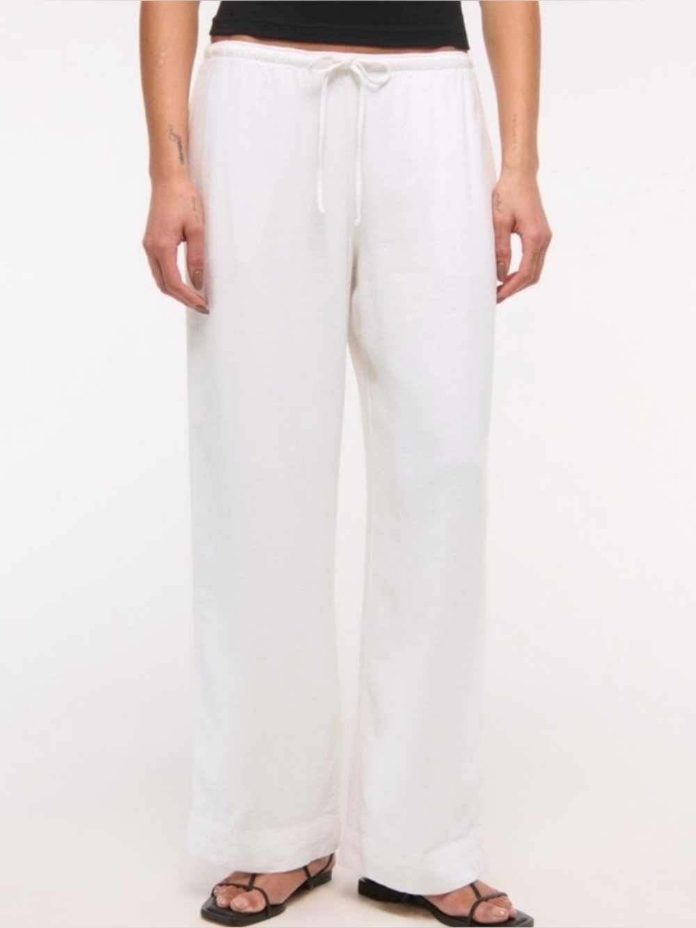Abercrombie & Fitch Cream Wide-Leg Linen-Blend pants